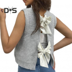 Naiste kootud vest &Uuml;markaelusega varrukateta Crop Tank Tagumine kikilips Decor &otilde;&otilde;nes seljaosa &uuml;hev&auml;rviline kampsun Vest tumesinine v&auml;rv