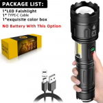 XHP160+COB Tugev Valgus Taskulamp V&auml;litingimustes TYPE-C USB Laetav Taskulamp Alumiiniumsulamist IPX5 Veekindel LED Lamp K&uuml;lgvalgusega L39