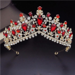 Pruudi peakate Rhinestone Crown Water Drop Tiaras ja kroonid kuninganna pulmade juustele Ehted Pruudi tantsupea kaunistused punane
