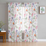 V&auml;rvilised Lilled Lehed Oksad Taimed T&uuml;ll Aken Kardinad Elutuba Organza L&auml;bipaistev Voile Kardin Magamistuba K&ouml;&ouml;k Kodukaunistus W135 x H160cm x1&Rod Pocket