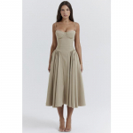 Prantsuse Vintage Maxi Dress Court Wind Dopa Wear rihmakleit S khaki