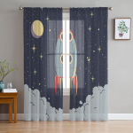 Kosmos Laev Rakett L&auml;bipaistvad Kardinad Elutoa Kaunistuseks Akknakardinad K&ouml;&ouml;ki T&uuml;ll Voile Organza Kardinad W135 x H115cm x1