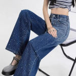 WTEMPO Retro Kivist L&auml;ikiv Gradientv&auml;rvi Pikad Teksap&uuml;ksid Naiste Suur Suurus K&otilde;rge V&ouml;&ouml;koht Venivad Laiad S&auml;&auml;rega Denim P&uuml;ksid S sinine