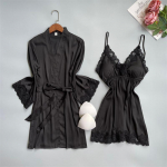 Naiste 2 TK hommikumantli komplekt &Ouml;&ouml;s&auml;rk Tikitud Pits Pulmamantli kleit Seksikas Satiinist magamisriided Suvine Kodukandmine &Ouml;&ouml;s&auml;rk Pesu L