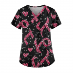 Suures suuruses tr&uuml;kitud Scrub t&ouml;&ouml;vormi topid naiste V-kaelusega l&uuml;hikeste varrukatega l&otilde;busatele T-s&auml;rkidele Taskutega t&ouml;&ouml;riiete T-s&auml;rk L must