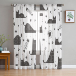 Multikloomiline Loom Kass L&auml;bipaistvad Voile Kardinad Elutuppa Magamistuppa Tr&uuml;kitud T&uuml;ll Akna Kardinad Luksuslik Kodu R&otilde;du Kaunistus Kardinad 1 PCS W100XH250cm&Rod Pocket