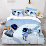 Astro Bot Armas multikas Voodipesukomplekt Tekikomplekt &Uuml;hekohaline Kahekohaline Voodi King Size Voodikomplekt T&auml;iskasvanud poisid Magamistuba Tekikott Padjap&uuml;&uuml;r 175X220cm-3pcs