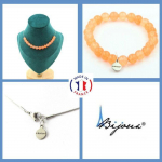 Pierres et Min&eacute;raux. Parure bijoux Bracelet Collier 15 Perles Calc&eacute;doine orange 8 mm. Taille personnalisable.