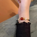 Jade Peach Blossom kootud k&auml;ev&otilde;ru naistele ja &otilde;pilastele bean cat's eye stone bracelet punane