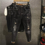 Meeste 2024 Must rebitud skinny teksap&uuml;ksid: Retro &Uuml;heksan-punktilised Vabaaja P&uuml;ksid Waist 34