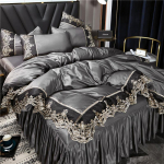 Valge printsessi stiilis pitsist voodipesukomplekt - 4 osa, j&auml;&auml;siidist linad ja voodiseelik 1.8m Bed 4-piece (Fits 2*2.3m Quilt)