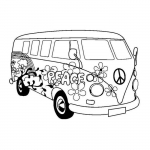 Tampon en bois Van peace 60x42mm - ARTEMIO - Art&eacute;mio Non Pertinent