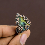 Labradorite Handmade Copper Wire Wrap Jewelry Ring Size 7.5 k7z24