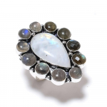 Rainbow Moonstone, Labradorite 925 Sterling Silver Ring Size 10 n8p37