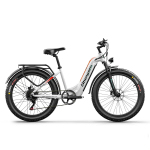 Shengmilo MX06 26 paksu rehviga elektrijalgratas Bafangi 1000W mootoriga, Samsungi 48V 17,5Ah akuga, Shimano 7-k&auml;iguline, tippkiirus 42KM/H, p&ouml;&ouml;rdemoment 80Nm, s&otilde;iduulatus PAS-režiimis 90KM 48V 1000W 17.5Ah valge