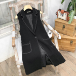 2025 Kevad/S&uuml;gis Naiste Keskmise Pikkusega Varrukateta Korea Vestjakk - Ere Joon, Slim Fit, Pluss Suurus L must