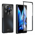 For vivo X Fold3 Pro Case PU Leather Coated PC Phone Cover with Tempered Glass Screen Film Black