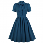 Naiste vintage 50ndate swing kleit v&ouml;&ouml;ri kaelusega n&ouml;&ouml;p ees l&uuml;hikeste varrukatega uisutaja Midi stiilne peor&otilde;ivas t&ouml;&ouml; igap&auml;evane pidulik eris&uuml;ndmuse komplekt kevadsuvi 2XL