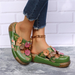 Ethnic Style Plum Blossom Totem paksu tallaga lahedad sussid naistele suvised New Style Matsuke Heel Baotou sussid naistele libisemiskindlad sussid 35 roheline