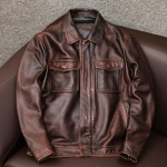 Uus meeste lehmanahast mantel Punane-pruun Ameerika retro vintage mootorratta jakid Biker meeste ehtne lehma nahast jope s&uuml;gistalv 6XL S