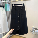 Suur Suurus Kevadine Denim Seelik Naiste R&otilde;ivad Taskud Mood A-l&otilde;ikeline teksaseelik K&otilde;rge V&ouml;&ouml;koht N&ouml;&ouml;p 2XL must