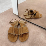 Luksuslikud Sandaalid Suvi Suede Tasase P&otilde;hjaga Rooma Sandaalid Naiste Nahast Retro Mitmek&uuml;lgsed Tagarihmaga Sandaalid Zapatos De Mujer 35 pruun