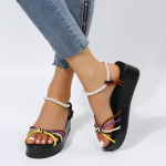 2024 Uued Suvised Naiste Sandaalid Moekad Pandlaga Helmestega Kingad Seksikad V&auml;rviplokiga Sandaalid Naiste Kiilkontsaga Platvorm Vabaaja Kingad 43 must