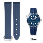 20 mm kumer otsaga kummist kellarihm Omega Seamaster 300 AT150 Speedmaster 007 jaoks, kokkupandava pandlaga k&auml;ev&otilde;ru, silikoonist kellarihm Blue-with buckle 20mm with logo blue