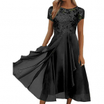 O-kaelusega Half Elegent Beauty Daami Kleit Flowy Hem Pruutneitsi &scaron;ifoonist lapiline kleit Elegantne heegeldatud pitsvarrukatega Ebaregulaarne Midi kleit k&uuml;lalistele XL valge