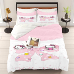 Hello Kitty Tr&uuml;kitud Magamistoa Voodipesu Komplekt Tekikott J&otilde;ulukingid Mugav Joonis Padjap&uuml;&uuml;riga EU Single(135*200cm)3pcs