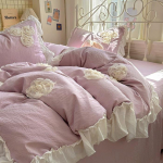 2026 Prantsuse Romantiline Pits 3D Tikandiga Pestaud Neljaosaline Komplekt Flat Sheet 0.9m - Duvet 150x200cm (3-piece)