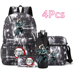 4 tk/komplekt Anime Demon Slayer tr&uuml;kitud seljakott 750 ml veepudeliga teismelisele &otilde;pilasele t&uuml;drukule poisile suur mahutavus veekindel koolikott kingitus