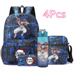 4 tk/komplekt Anime Demon Slayer Tr&uuml;kitud Seljakott Suure Mahutavusega Raamatukott &Otilde;lakott Kohver kott 750 ml veepudeliga Poiss T&uuml;druk Veekindel Raamatukott