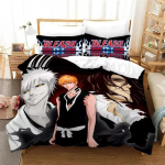 Anime Bleach Kurosaki Ichigo Voodipesu Komplekt Poistele T&uuml;drukutele &Uuml;heinimese Queen Suurus Tekikott Padjap&uuml;&uuml;r Voodi Lastele T&auml;iskasvanutele Kodutekstiil EU Single(135*200cm)3pcs