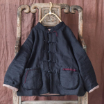 Naiste vintage soojad pargid Stand Ramie n&ouml;&ouml;biga mantlid s&uuml;gistalvised pikkade varrukatega pargid taskud Hiina stiilis parkad One Size