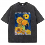 Vintage Van Gogh P&auml;evalillekunst Graafiline T-s&auml;rk Pesitud &Uuml;le suurusega Unisex Esteetiline Lilleline L&uuml;hikeste varrukatega Streetwear T-s&auml;rk S