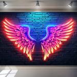 1 tk Ingli tiibadega peobanner - Neoonfluorestseeruv taust mustade tellisseinte ja punaselt helendavate tiibadega peodekoratsioon 100x150cm