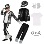 Laste Jackson Pop Star Jackson Cosplay Kost&uuml;&uuml;m Halloween Karneval Lavaesinemise R&otilde;ivad Hip Hop Tantsu Komplekt 9-10T(140) black