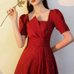 Prantsuse vintage suvine naiste kleit 2021 &uuml;hes t&uuml;kis Korea l&uuml;hikeste varrukatega elegantne soliidne kleit naistele &otilde;htuse peo kujundusega S punane