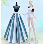 2tk/komplekt Ujumiskost&uuml;&uuml;m ja triibuline seelik Kleit Barbie jaoks Nukule Riided Monokini Ujumisriided Aluspesu 1/6 Nukud Aksessuaarid Laste M&auml;nguasjad DIY sinine/valge