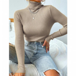 S&uuml;gistalvine naiste kootud soliidne kilpkaelusega kampsun, vabaaja ribidega džemprid, naiste pulloverriided M