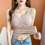 Polsterdatud naiste termovest Seksikad talveriided Varrukateta kehavest Tugev &otilde;huke sametine, soojad p&uuml;ksid, V-kaelusega triibuline termopesu one size roosa