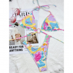 Seksikas v&auml;rviline p&auml;itsetega k&otilde;rge l&otilde;ikega bikiinid naiste ujumisriided naiste ujumistrikoo Kaheosaline bikiinikomplekt supluskost&uuml;&uuml;m ujumine S