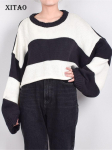 XITAO Fashion Contrast Color Knitting Tribe Splicing Lahtine naiste kampsun LDD2222 One Size valge