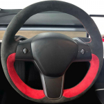 Auto Rooli Kate Rooli M&auml;his Suede Nahk Originaal Rooli Punutis Tesla Model 3 2015-2021 Model Y jaoks Style 3