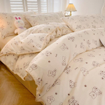 Lillemustriga harjatud kodu voodipesukomplekt Lihtne V&auml;rske Mugav Tekikott koos linakattega Padjap&uuml;&uuml;rid Voodipesu 2.0m 4pcs/sets