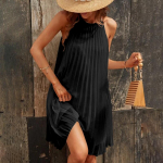 Naiste suvine minikleit, spagetid, rihmaga p&auml;ikesekleit, piduliku peoga vabaaja kleidid, plisseeritud rihmadega kleidid 3XL must