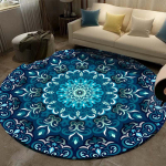 2021. aasta Euroopa etnilises stiilis sinine pruun kaameli mandala lill, &uuml;mmargune elutuba magamistuba, libisemiskindel p&otilde;randamatt Vaiba kohandamine Diameter 60cm
