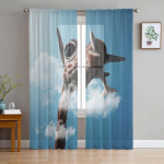 Naljakad kaelkirjak loom valged l&auml;bipaistvad kardinad elutuppa &Scaron;ifoon Voile kardin Magamistoa T&uuml;llkardinad Aknakatted 1 PCS W250XH250cm