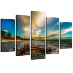 Viieosalise pildiga l&otilde;uenditr&uuml;kk Beach Sea Sky 100x70 sinine
